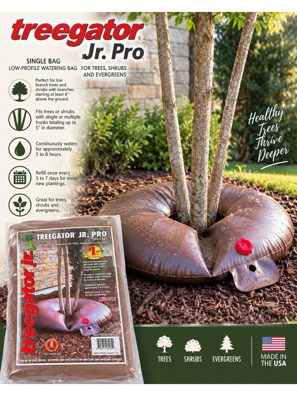 Treegator Jr Pro Single Bag Low Profile Watering Bag for Trees Shrubs Evergreens